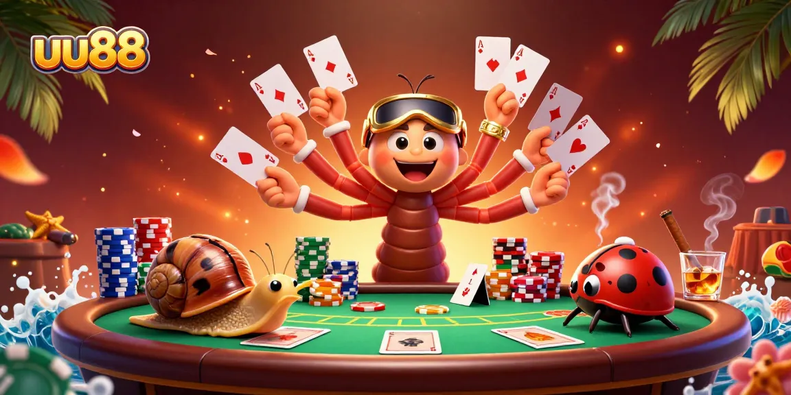 Experience uu88's vibrant gambling world with a millipede dealer, snail high-roller, and exciting game elements.