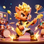Slot demo menarik dengan karakter kartun dan simbol jackpot penuh warna di latar belakang yang mendebarkan.