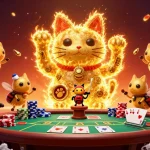 M88 link showcases a vibrant 3D illustration of golden fireflies forming a lucky cat with casino elements.