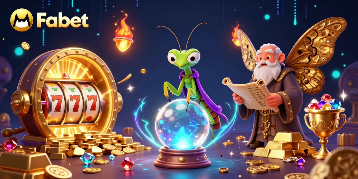 Engage with Fabet's vibrant gaming universe featuring slot elements and rich treasures amidst whimsical characters.