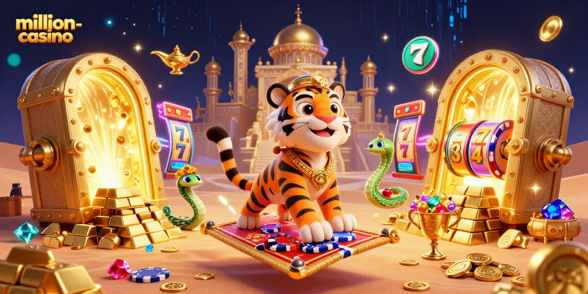 Experience the excitement of the million-casino with vibrant slot reels and a royal sultan.