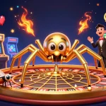 Engage with dh88's unique casino experience featuring a golden spider web roulette and colorful gaming elements.