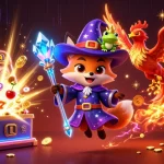 Experience the thrill of 9win with dynamic slot machines and enchanting characters in a vibrant casino scene.
