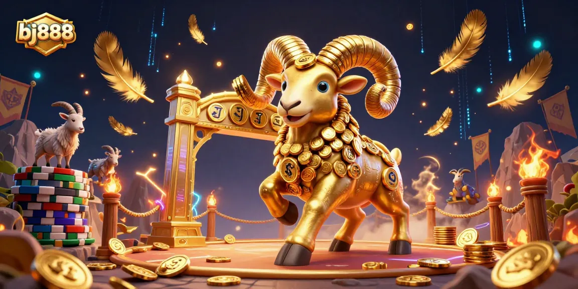 Experience thrilling action at bj888 with a massive golden ram charging through a vibrant casino scene filled with gaming elements and dynamic effects.