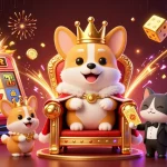 Spin to win at the sun-themed casino with a royal corgi and vibrant gaming elements.