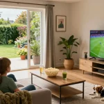 Family enjoying IPTV Ireland entertainment in a cozy living room.