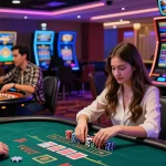 Online casino excitement at https://chps.org.uk/ with players at poker and blackjack tables, vibrant neon ambiance.