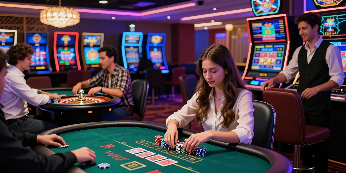 Online casino excitement at https://chps.org.uk/ with players at poker and blackjack tables, vibrant neon ambiance.