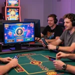 Exciting online gaming experience at credit card casinos like scoarch.org.uk with players engaging around a digital table.