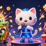 Join the excitement of 58win-aa with a lively jazzy casino scene featuring slots and jackpots.