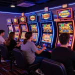 Exciting online casino atmosphere showcasing players enjoying bonus buy slots with colorful neon lights.