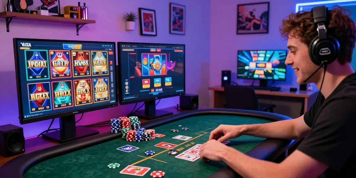 Player enjoying card games at vibrant mastercard casinos, showcasing excitement in online gaming.