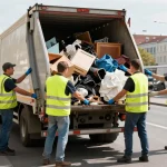 Sperrmüllabholung 80 Euro Berlin team quickly loading bulky waste, showcasing efficient service in urban environment.