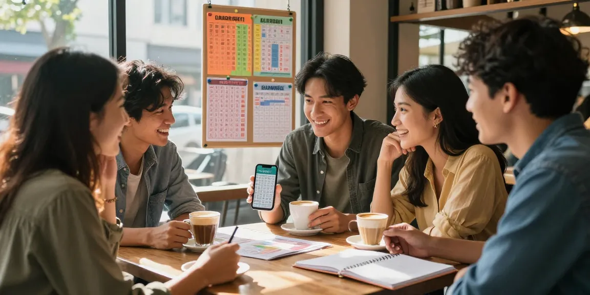 Diskusi nomor rejeki dengan teman sambil menikmati kopi di kafe.