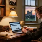 Engaging study scene featuring the Tynte's Castle blog on the NAGA2000 platform, inviting exploration of historical content.