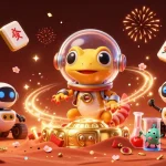 Join the Tx88 Martian gecko at a golden casino adventure on Mars with festive celebrations.