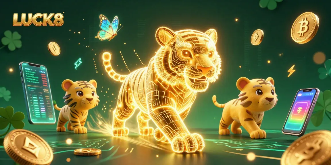 Engage with LUCK8's vibrant digital casino, featuring neon elements amidst a stunning gaming landscape.