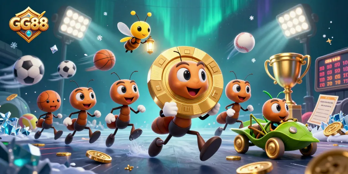 Experience the excitement of GG88, showcasing a heist scene with cartoon ants and immersive casino elements!