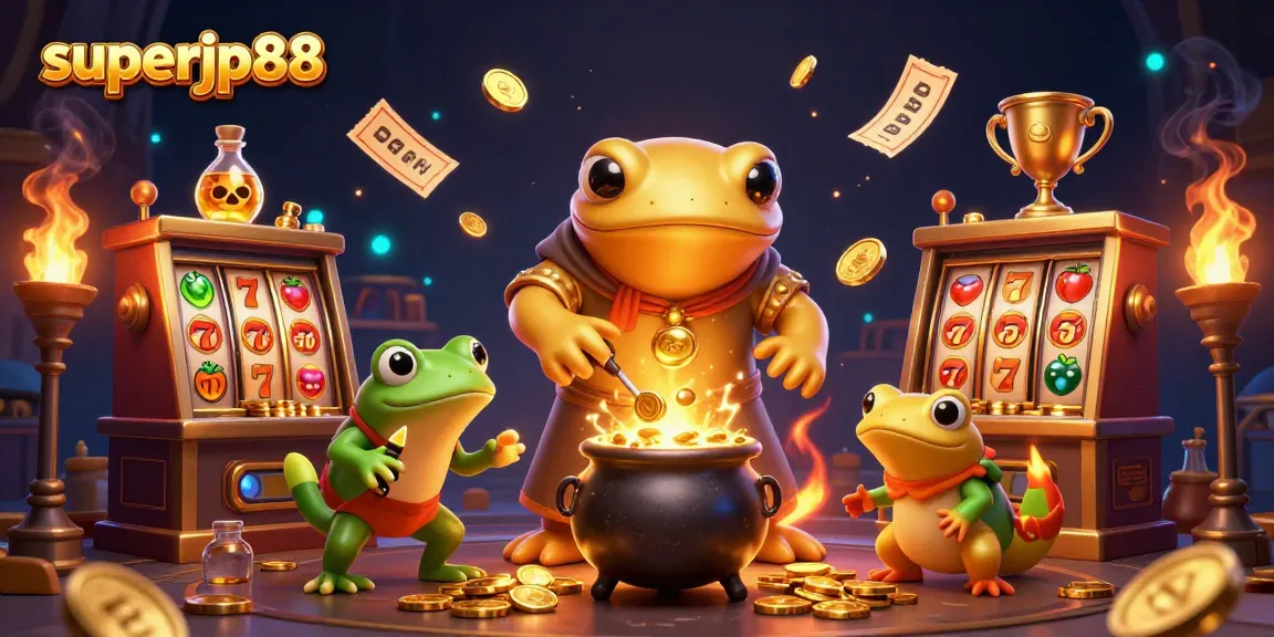 Experience the thrill of superjp88 with 3D characters and slot elements merging gold for wins.