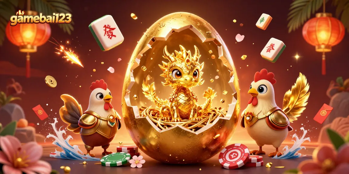 Experience exciting action at gamebai123 with a golden dragon on poker chips amidst vibrant casino elements.