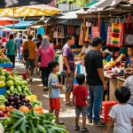 Aktivitas pasar lokal dengan informasi Leci123 Login yang membantu masyarakat.