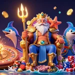 Plongez dans l'univers captivant du casino en ligne avec le roi Neptune entouré de trésors scintillants.