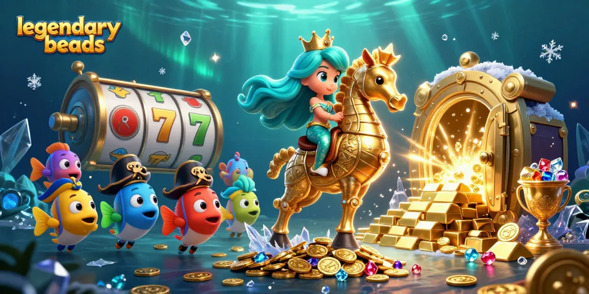 Experience legendarybeads with vibrant mermaid theme and colorful slot reels in a rich casino scene.
