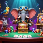 Spin the NET88 slot machine with a steampunk elephant engineer and vibrant casino elements.