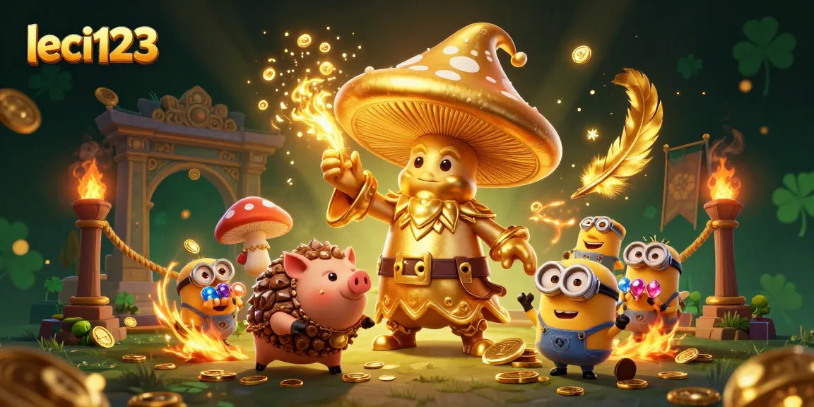 Experience leci123's enchanting riches with a magical golden wizard and treasures in a vibrant casino scene.
