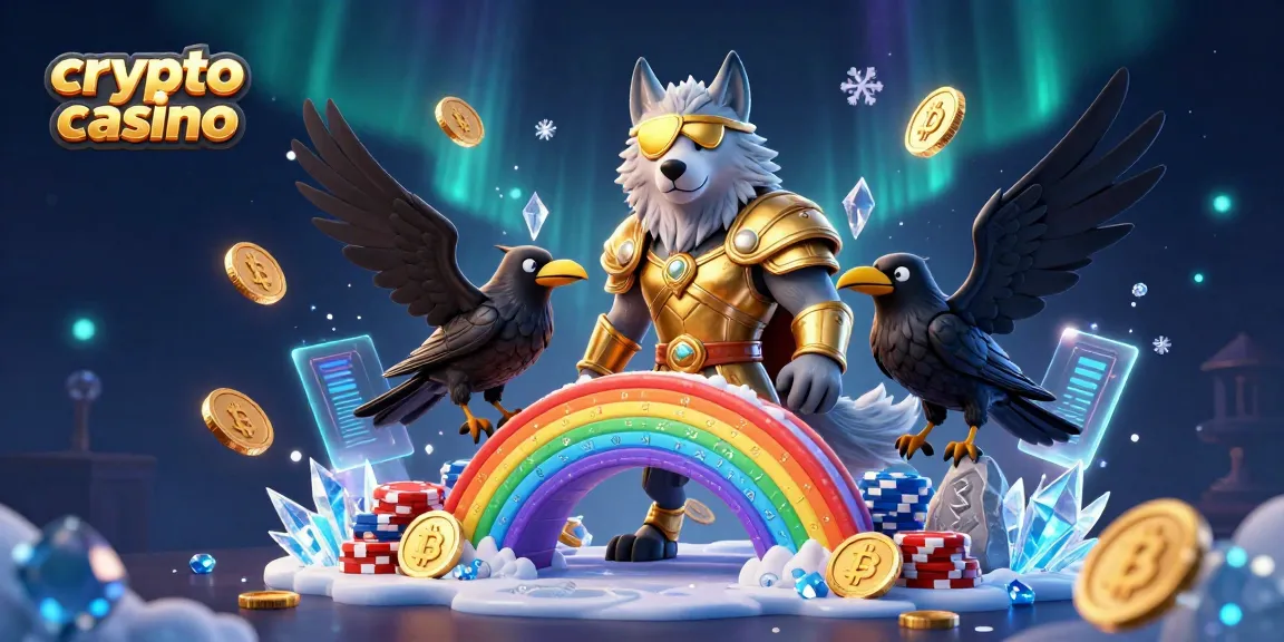 Le casino crypto offre une scène dynamique avec des éléments de jeux de casino et des pièces dorées.