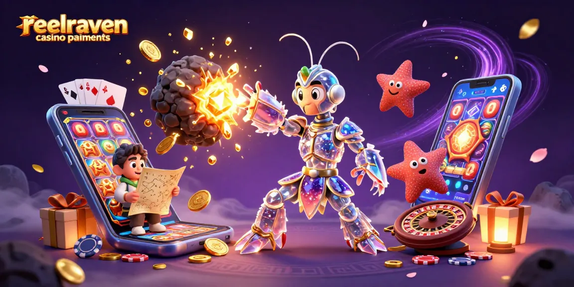Visualisez les paiements sur ReelRaven avec des personnages animés et des éléments de casino.