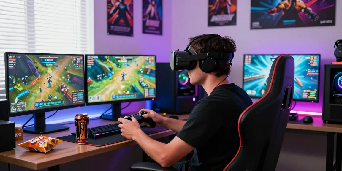 Gamer deeply engaged in the FAFA828 online gaming experience with vibrant graphics and immersive setup.