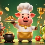 Plongez dans l'univers du casino en ligne avec ce chef cartoon servant des pièces d'or.