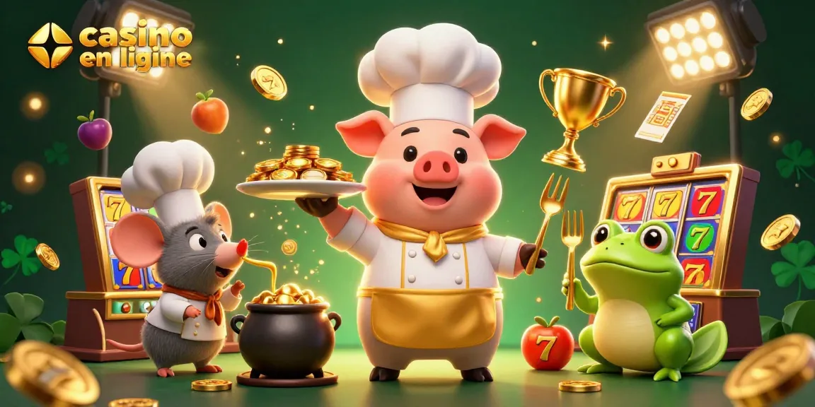 Plongez dans l'univers du casino en ligne avec ce chef cartoon servant des pièces d'or.