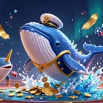 Bola88 Topwin engages gamblers with vibrant casino elements, showcasing playful dolphins and golden coins.