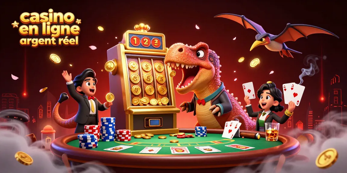 Illustration dynamique où le pachycéphalosaur joue avec une machine à sous au casino en ligne argent réel, attirant des pièces d'or.