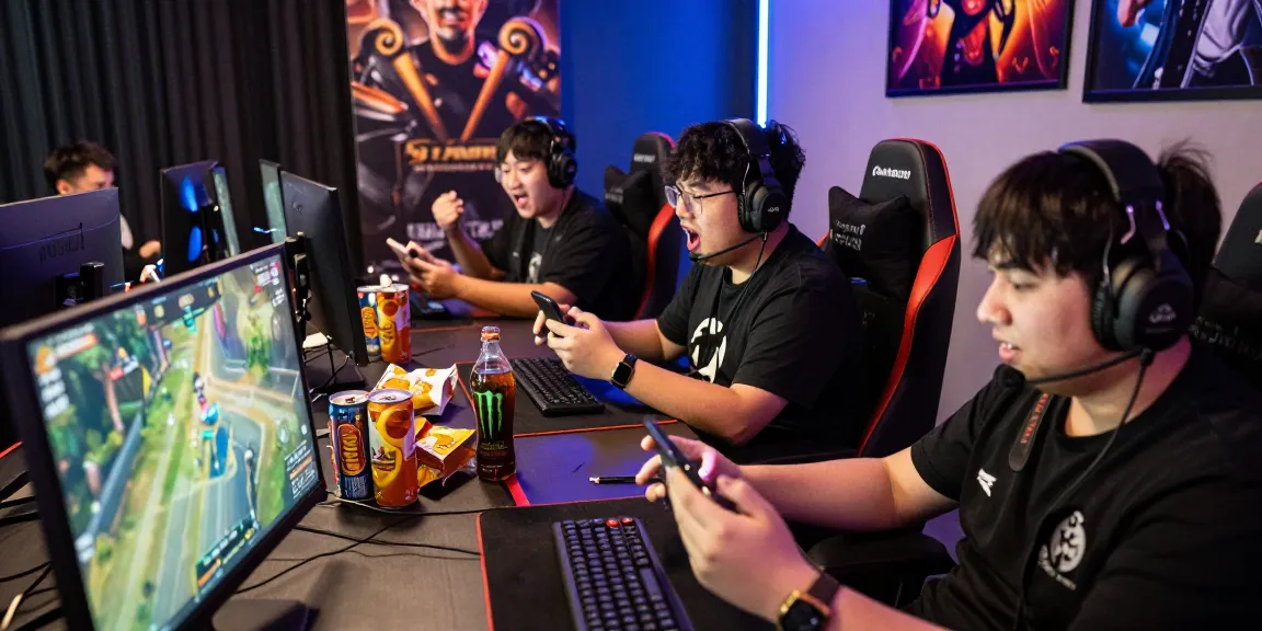 Competitive gaming scene with players enjoying MANTRA88 platform, showcasing excitement and collaboration.