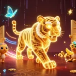 Experience the thrill of winning at lv88 with a neon-wireframe tiger in a vibrant casino landscape.