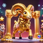 Hitclub showcases an epic scene with a golden ram charging through a casino filled with vibrant gaming elements.