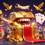 Visualisez la licence de SpinBoss Casino avec cette illustration riche en détails, mettant en avant des trésors et des jeux d'argent.