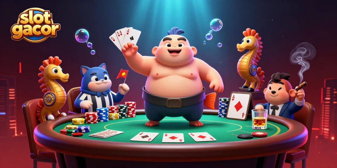 Menangkan jackpot slot gacor dengan ilustrasi 3D yang menampilkan fugu sumo bermain dalam arena bawah laut.