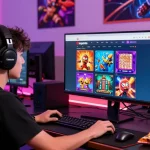 Engaged player exploring the tempototo online gaming platform, showcasing lottery and slot options in a vibrant gaming environment.