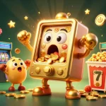 Machine à sous dorée animée gagnant un jackpot avec des jeux d'arcade colorés, casino en ligne argent réel
