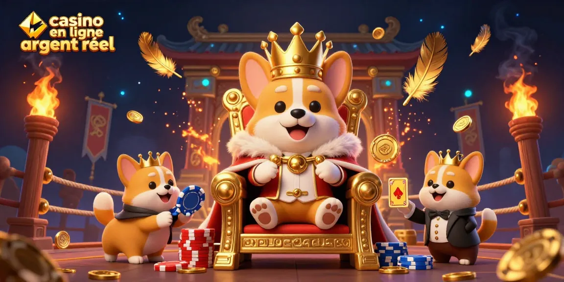 Plongez dans l'univers du casino en ligne argent réel avec un corgi royal et son majordome en pleine action.
