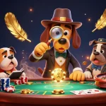 Jouer à des jeux de casino en ligne avec un détective cartoon et son compagnon, examinant les indices pour de gros gains.