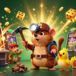 Experience the thrill of RR88 with a treasure hunter diving into a vibrant casino scene.