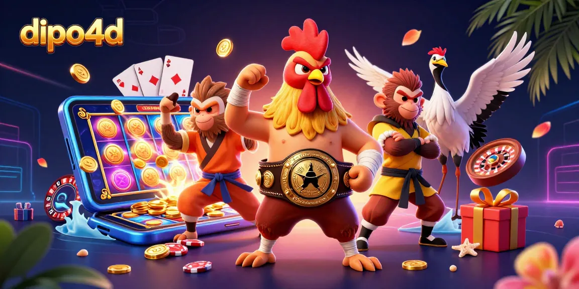 dipo4d brings thrilling online gaming with vibrant characters, dynamic slot games, and festive decorations.