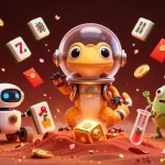 Thrive Paper highlights a Martian gecko celebrating wins with casino treasures in a vibrant illustration.