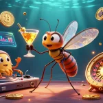 Bergembira dengan SPY4D, simbol permainan kasino menghidupkan kembali karakter ikonik di tengah suasana futuristik dan elemen crypto.