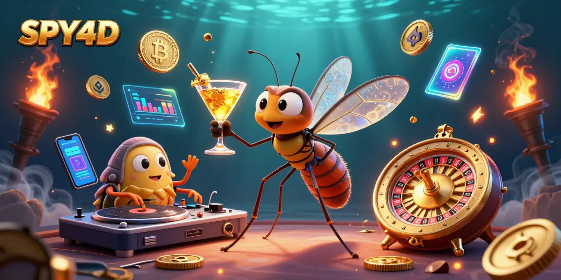 Bergembira dengan SPY4D, simbol permainan kasino menghidupkan kembali karakter ikonik di tengah suasana futuristik dan elemen crypto.